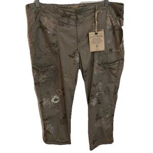 democracy pants 14 Beige Cargo NEW Curve Equality Flex Elastic Floral Strap Cuff